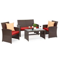 Best Choice Products 4Piece Outdoor Wicker Patio Conversation Furniture Set For Backyard Wcoffee Table Seat Cushions Brown