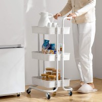 Tukailai 3-Tier Rolling Storage Cart With Lockable Wheels And Ergonomic Handle, Slide Out Utility Shelving Unit Organizer Serving Trolley Clearing For Kitchen Bathroom Laundry Bedroom (White)