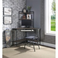 Acme Deliz Wooden Top Corner Writing Desk With Keyboard Tray In Sand Gray