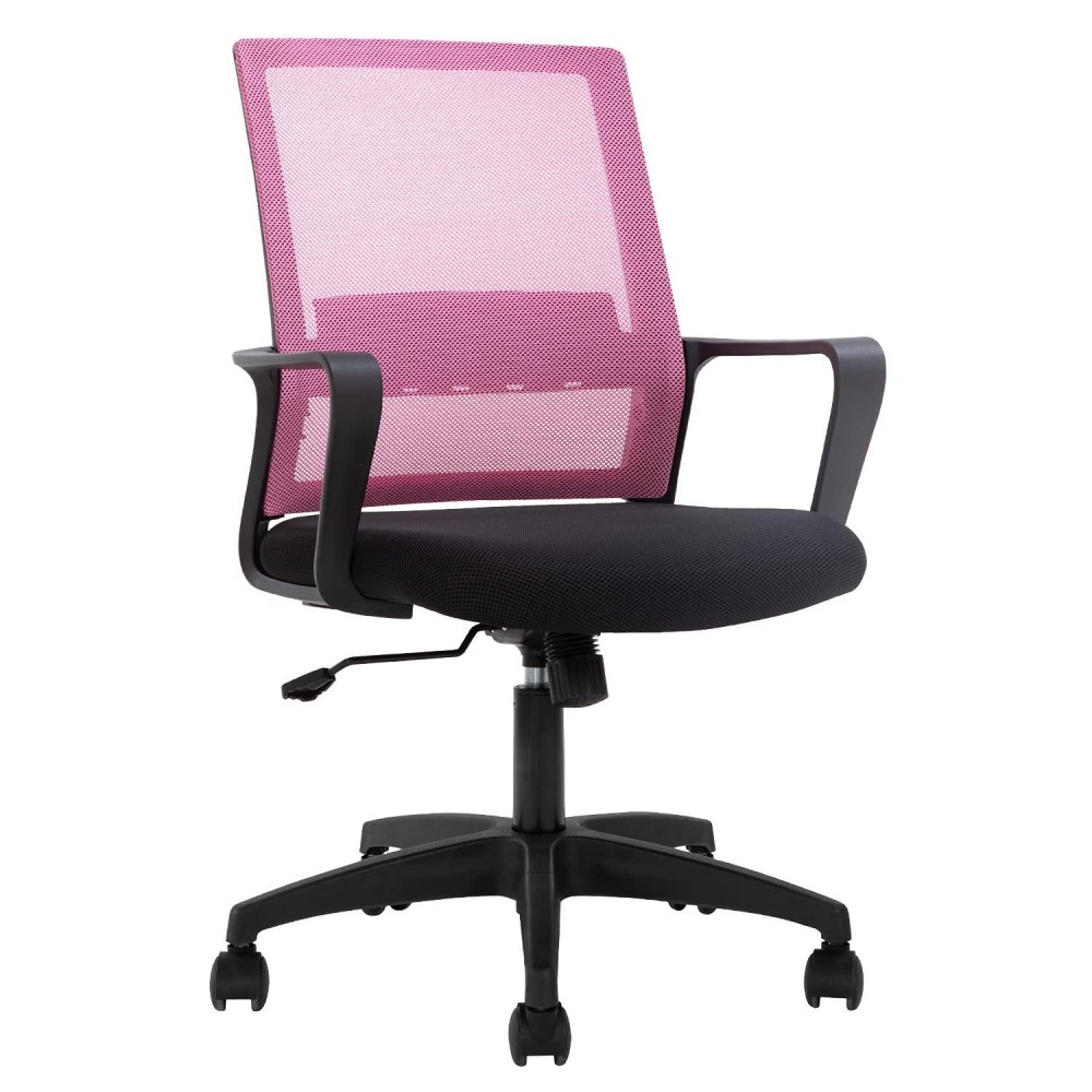 Office Chair Ergonomic Desk Task Chair Mesh Computer Chair Mid-Back Mesh Home Office Swivel Chair Modern Executive Chair With Wheels Armrests Lumbar Support (Pink)