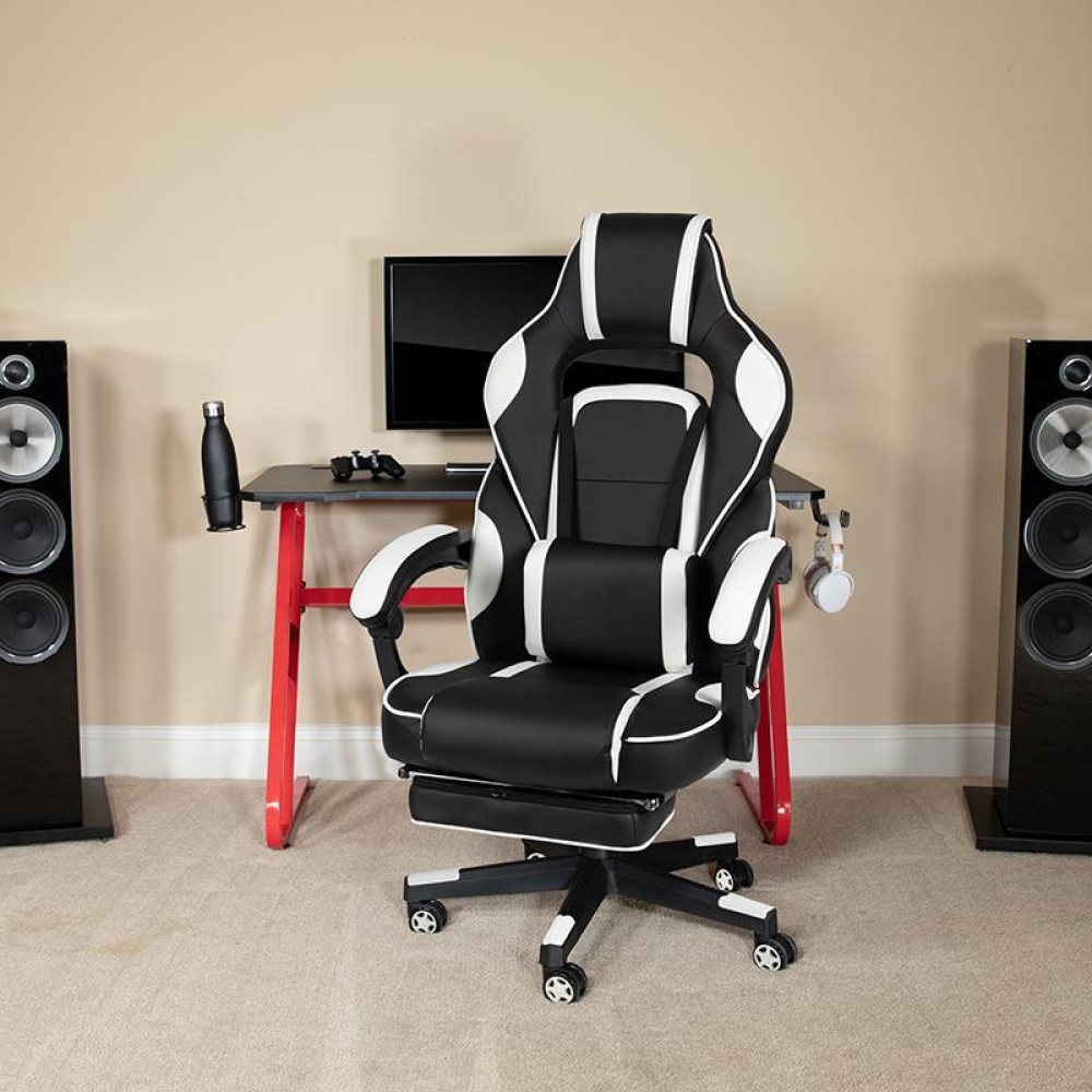 X40 Gaming Chair Racing Ergonomic Computer Chair With Fully Reclining Back/Arms, Slide-Out Footrest, Massaging Lumbar - White