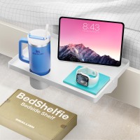 Bedshelfie Bedside Shelf For Bunk Bed & Top Bunk, College Dorm Room Essentials, Clip On Nightstand, Bed Side Table Tray Organizer - Cup Holder, White