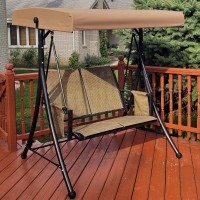 Purple Leaf 2Seat Deluxe Outdoor Patio Porch Swing With Weather Resistant Steel Frame Adjustable Tilt Canopy Beige