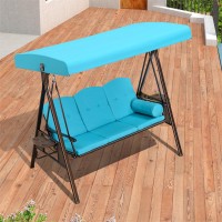 Purple Leaf 3-Seat Deluxe Outdoor Patio Porch Swing With Weather Resistant Steel Frame  Adjustable Tilt Canopy  Cushions And Pillow Included  Turquoise Blue