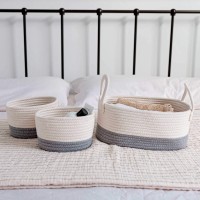 Organihaus Gray Cotton Rope Baskets For Storage | Woven Storage Baskets For Shelves | Woven Basket For Toys | Baskets With Handles | Set Of 3 Small Boho Storage Bins | Towel Basket & Round Baskets
