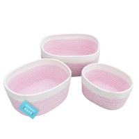 Organihaus Set Of 3 Pink Baskets For Organizing | Nursery Storage Basket For Closet | Small Woven Basket | Cotton Rope Basket For Storage | Decorative Storage Bins For Shelves | Baby Storage Organizer