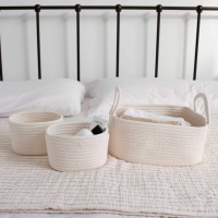 Organihaus White Small Woven Baskets For Storage | Baby Hamper & Baby Changing Basket | Storage Baskets For Shelves | Cotton Rope Baskets W/Handles | Set Of 3 Cloth Baskets For Organizing And Storage