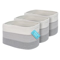Organihaus Woven Baskets For Storage, Set Of 3, Small Organizing Cotton Rope Towel Bathroom Decorative Soft Basket Bins - Grey