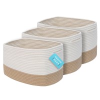 Organihaus Storage Baskets For Shelves Set Of 3 | Woven Decorative Cotton Rope Storage Baskets | Book Basket - Honey