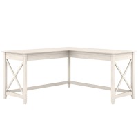 Bush Furniture Key West Modern Farmhouse L-Shaped L Home Office Corner Desk, 60W, Linen White Oak