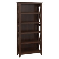 Bush Furniture Key West Bookcase Shelf Open Bookcase In Reclaimed Pine Farmhouse Display Cabinet For Library, Bedroom, Living Room, Office Tall Accent Cabinet
