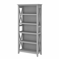 Bush Furniture Key West Bookcase Shelf In Cape Cod Gray Farmhouse Bookshelf Display Cabinet For Library, Bedroom, Living Room, And Office