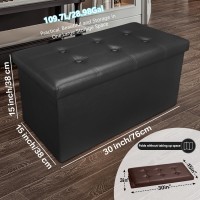 Amassmile Storage Ottoman Folding Foot Rest Stool 30 Inch Leather Storage Bench Short Ottoman Stool Black Storage Foot Rest S