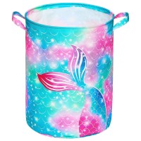 Beinou Mermaid Laundry Hamper 43.3L Waterproof Storage Basket Collapsible Toy Basket Canvas Organizer Basket With Handles For Kids Bedroom Baby Nursery Clothes