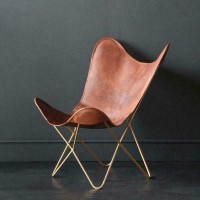 Shy Shy Lets Touch The Sky Leather Living Room Chairs- Brown Leather Butterfly Chair-Handmade With Powder Coated Iron Frame (Cover With Folding Frame) (Golden Frame)