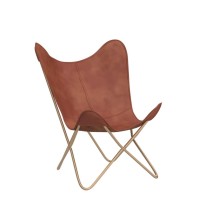 Shy Shy Lets Touch The Sky Leather Living Room Chairs- Brown Leather Butterfly Chair-Handmade With Powder Coated Iron Frame (Cover With Folding Frame) (Golden Frame)