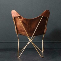 Shy Shy Lets Touch The Sky Leather Living Room Chairs- Brown Leather Butterfly Chair-Handmade With Powder Coated Iron Frame (Cover With Folding Frame) (Golden Frame)