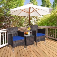 Happygrill 3 Piece Patio Furniture Set Outdoor Rattan Wicker Conversation Set With Coffee Table Chairs & Thick Cushions Bistro Sets For Patio Garden Lawn Backyard Pool