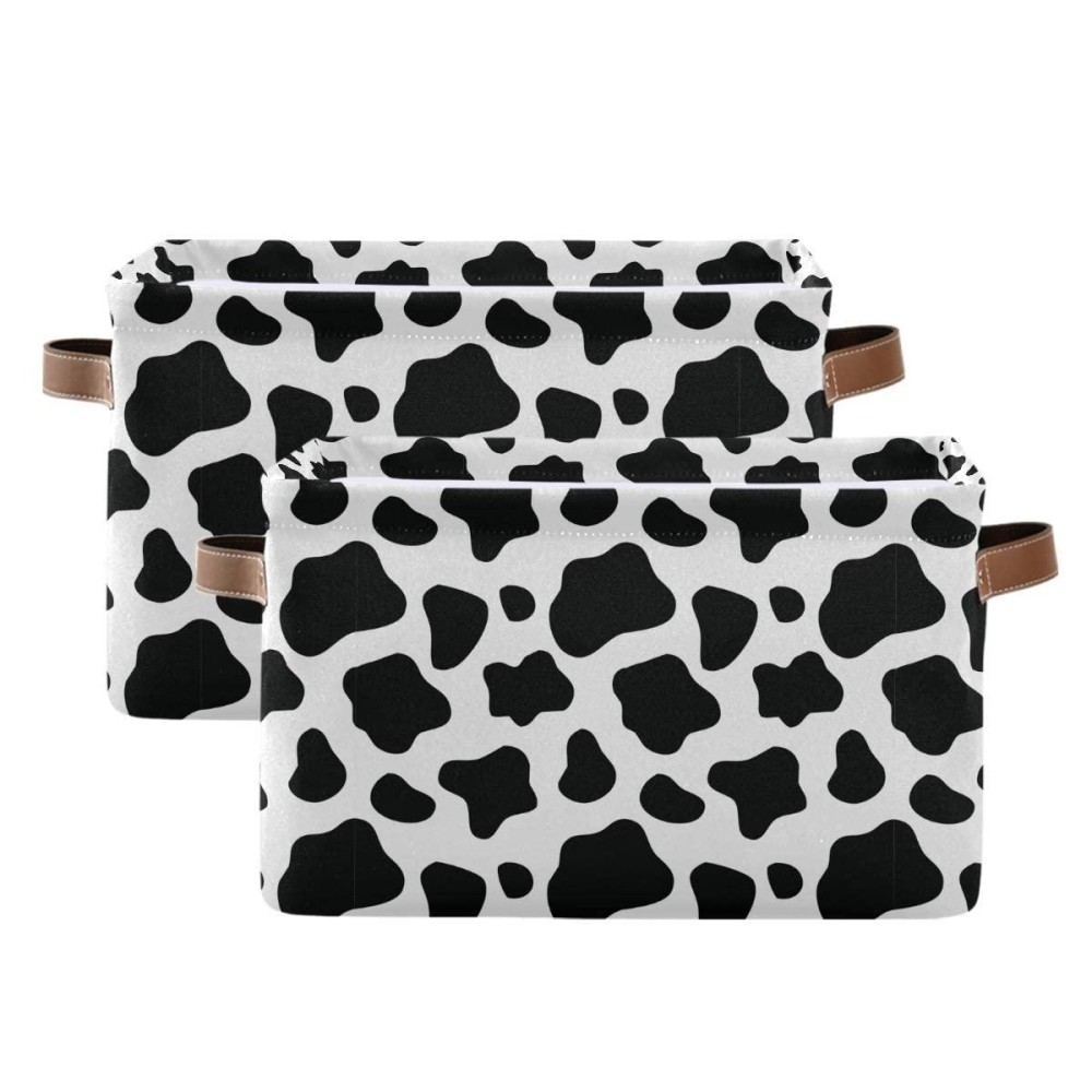 Storage Basket Cube Animal Milk Cow Print Large Collapsible Toys Storage Box Bin Laundry Organizer For Closet Shelf Nursery Kids Bedroom,15X11X95 In,2 Pack