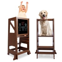 Toddler Kitchen Stool Helper - Toddler Tower With Message Boards & Safty Rail, Adjustable Height Kids Kitchen Step Stool, Chalkboard And Whiteboard, Anti-Slip Protection,Wooden Toddler Counter (White)