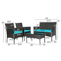 Tangkula 8 Piece Patio Furniture Set, Outdoor Wicker Conversation Set With Tempered Glass Coffee Table, Rattan Loveseat & Chairs Set With Seat Cushions For Backyard, Garden, Poolside (2, Turquoise)