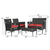 Tangkula 8 Piece Patio Furniture Set, Outdoor Wicker Conversation Set With Tempered Glass Coffee Table, Rattan Loveseat & Chairs Set With Seat Cushions For Backyard, Garden, Poolside (2, Red)
