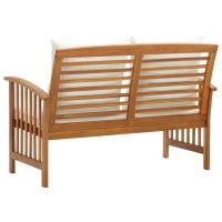 Vidaxl Outdoor Patio Bench, 2-Seater Bench With Cushions, Loveseat Chair Garden Bench For Patio Porch Poolside Balcony, Solid Wood Acacia