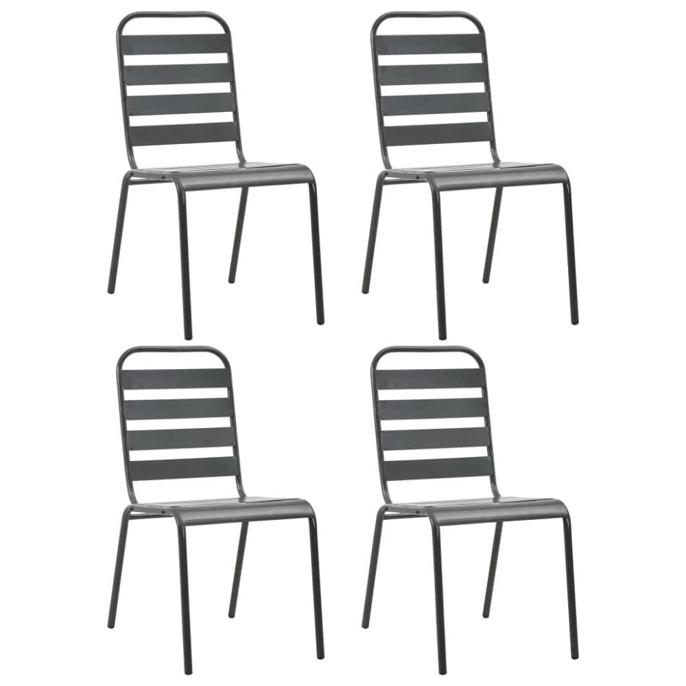 Vidaxl Patio Chairs 4 Pcs, Outdoor Poly Rattan Patio Dining Set, Stackable Outdoor Chair For Patio Garden Yard, Slatted Design Steel Dark Gray