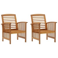 Vidaxl Patio Chairs 2 Pcs, Patio Dining Chair With Armrest, Wood Slat Back Outdoor Dining Chair For Deck Garden Lawn, Solid Wood Acacia