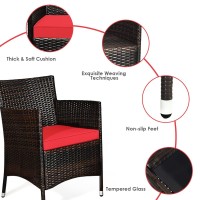 Dortala 4-Piece Rattan Patio Furniture Set, Outdoor Sofa Table Set With Tempered Glass Coffee Table, Thick Cushion, Wicker Conversation Set For Garden, Lawn, Poolside And Backyard, Red