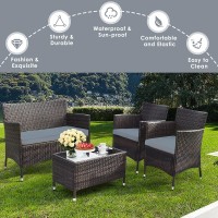 Dortala 4-Piece Rattan Patio Furniture Set, Outdoor Sofa Table Set With Tempered Glass Coffee Table, Thick Cushion, Wicker Conversation Set For Garden, Lawn, Poolside And Backyard, Gray