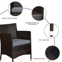 Dortala 4-Piece Rattan Patio Furniture Set, Outdoor Sofa Table Set With Tempered Glass Coffee Table, Thick Cushion, Wicker Conversation Set For Garden, Lawn, Poolside And Backyard, Gray