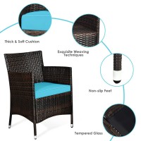 Dortala 4-Piece Rattan Patio Furniture Set, Outdoor Sofa Table Set With Tempered Glass Coffee Table, Thick Cushion, Wicker Conversation Set For Garden, Lawn, Poolside And Backyard, Turquoise