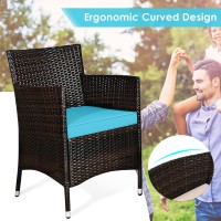 Dortala 4-Piece Rattan Patio Furniture Set, Outdoor Sofa Table Set With Tempered Glass Coffee Table, Thick Cushion, Wicker Conversation Set For Garden, Lawn, Poolside And Backyard, Turquoise