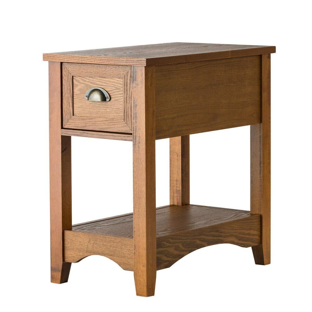 Dortala Chair Side End Table, Retro Side Table, Rectangular Nightst&, Artist Bedside Table, Compact Table W/ 1 Drawer & 1 Storing Shelf, End Table For Bedroom Home Furniture, Tawny