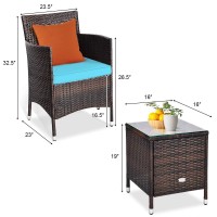 Dortala 3 Piece Patio Furniture Set, Outdoor Rattan Conversation Set With Coffee Table, Chairs & Thick Cushions, Patio Sectional Sofa Set, Wicker Bistro Set For Patio Garden Backyard, Turquoise