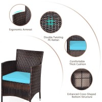 Dortala 3 Piece Patio Furniture Set, Outdoor Rattan Conversation Set With Coffee Table, Chairs & Thick Cushions, Patio Sectional Sofa Set, Wicker Bistro Set For Patio Garden Backyard, Turquoise