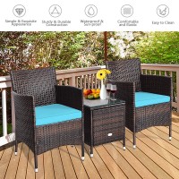 Dortala 3 Piece Patio Furniture Set, Outdoor Rattan Conversation Set With Coffee Table, Chairs & Thick Cushions, Patio Sectional Sofa Set, Wicker Bistro Set For Patio Garden Backyard, Turquoise