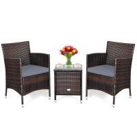 Dortala 3 Piece Patio Furniture Set, Outdoor Rattan Conversation Set With Coffee Table, Chairs & Thick Cushions, Patio Sectional Sofa Set, Wicker Bistro Set For Patio Garden Lawn Backyard Pool, Grey