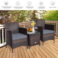 Dortala 3 Piece Patio Furniture Set, Outdoor Rattan Conversation Set With Coffee Table, Chairs & Thick Cushions, Patio Sectional Sofa Set, Wicker Bistro Set For Patio Garden Lawn Backyard Pool, Grey