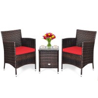 Dortala 3 Piece Patio Furniture Set, Outdoor Rattan Conversation Set With Coffee Table, Chairs & Thick Cushions, Patio Sectional Sofa Set, Wicker Bistro Set For Patio Garden Lawn Backyard Pool, Red