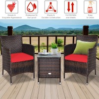 Dortala 3 Piece Patio Furniture Set, Outdoor Rattan Conversation Set With Coffee Table, Chairs & Thick Cushions, Patio Sectional Sofa Set, Wicker Bistro Set For Patio Garden Lawn Backyard Pool, Red