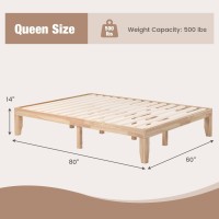 Dortala 14 Inch Platform Bed Frame Queen Size W/Wooden Slats (No Box Spring Needed), Queen Platform Bed Frame W/Solid Wood Construction, Wood Bed Frame Queen, Easy Assembly, Natural