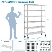 6 Tier Storage Shelves Metal Wire Shelving Unit With Wheels 6000Lbs Weight Capacity Heavy Duty Nsf Height Adjustable Garage She