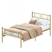 Weehom Twin Size Bed Frame Gold With Headboard Platform Bed 12.7 Inch Beds Mattress Foundation Duty Metal Steel Slat Best For Adults Teens Girls Boys Kids