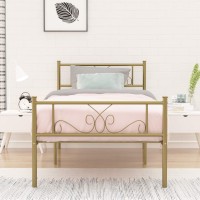Weehom Twin Size Bed Frame Gold With Headboard Platform Bed 12.7 Inch Beds Mattress Foundation Duty Metal Steel Slat Best For Adults Teens Girls Boys Kids