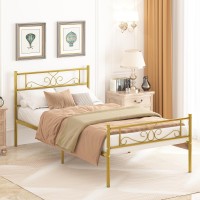 Weehom Twin Size Bed Frame Gold With Headboard Platform Bed 12.7 Inch Beds Mattress Foundation Duty Metal Steel Slat Best For Adults Teens Girls Boys Kids