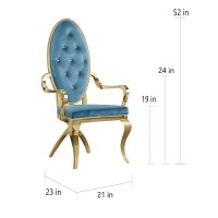 Classic 9pc Dining Set wUph Tufted SideArm Chair Glass Table w Gold Spiral Base Teal