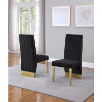 Classic 7pc Dining Set wPleated Side Chair Glass Table w Gold Spiral Base Black