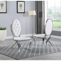 Classic 7pc Dining Set wFaux Leather Tufted SideArm Chair Glass Table w Silver Spiral Base White